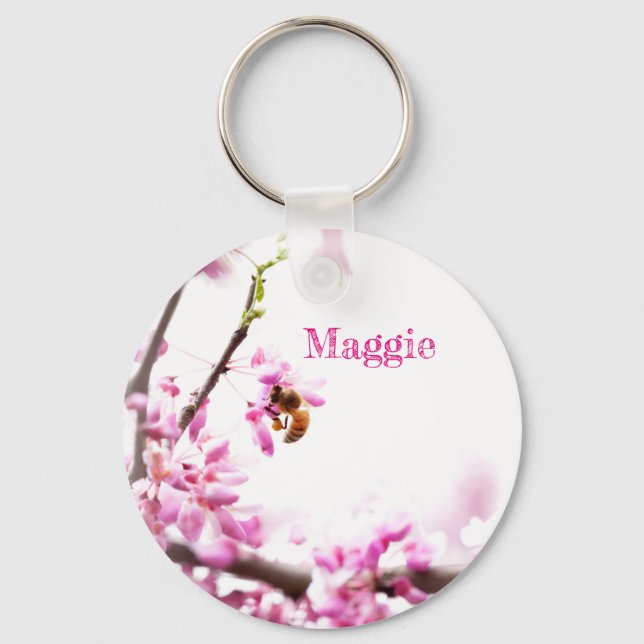Redbud & honeybee in Springtime Keychain (Front)