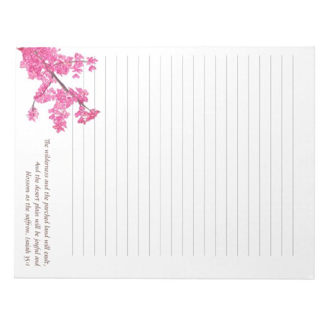 Redbud Tree Branch in Full Bloom Notepad with Line (Front)