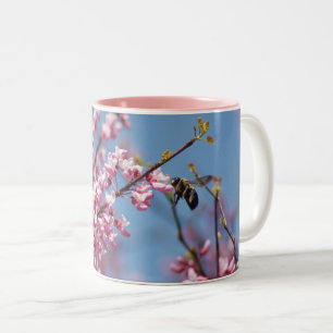 Redbud Tree Pink Floral Bee Two-Tone Coffee Mug