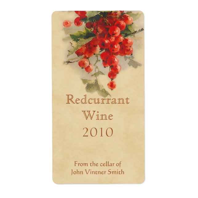 Redcurrant wine bottle label (Front)