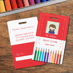 Redd and White Custom Teacher Photo ID Badge