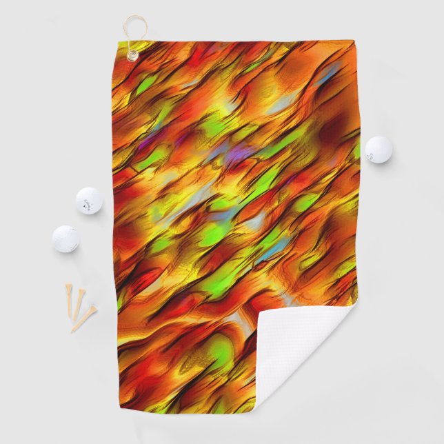 Reddish and chromed yellow stain, hot colours golf towel (InSitu)