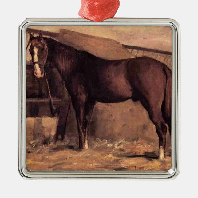 Reddish Bay Horse in the Stables Metal Ornament (Front)
