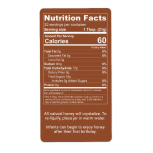 Reddish Brown Honey Nutrition Facts Product