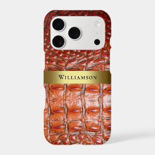 Reddish Brown Reptile Digital Leather Gold Metal