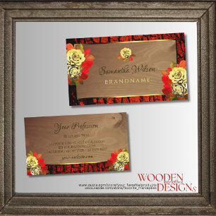 Reddish Brown Tree Bark Wood Grain Elegant Floral Business Card