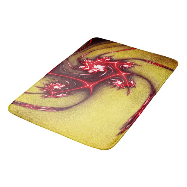 Reddish fractal lizard on soft rough ochre texture bath mat (Angled)