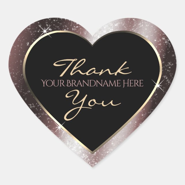 Reddish Metal Sparkle Glitter Frame Thank You Heart Sticker (Front)