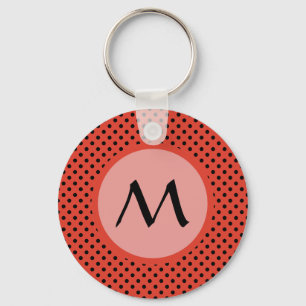 Reddish Orange Polka Dot Monogram Keychain