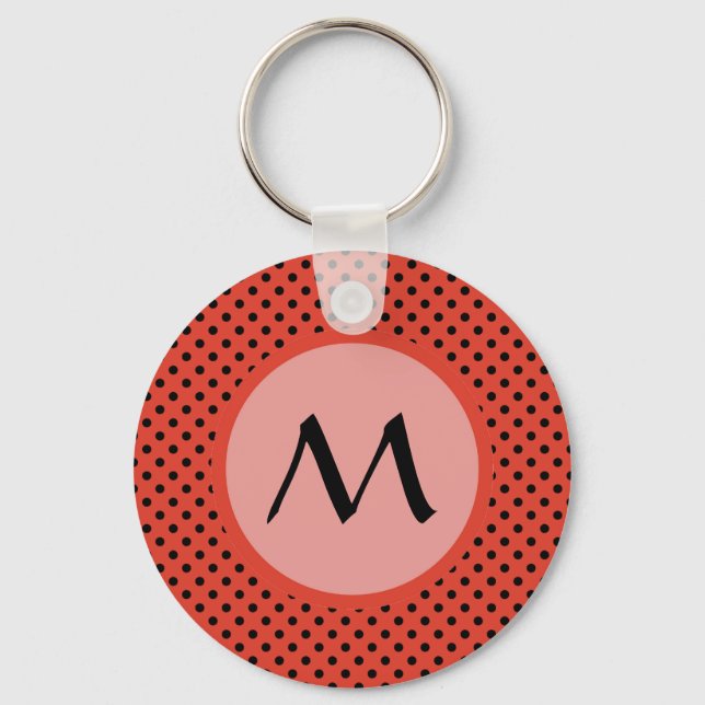 Reddish Orange Polka Dot Monogram Keychain (Front)