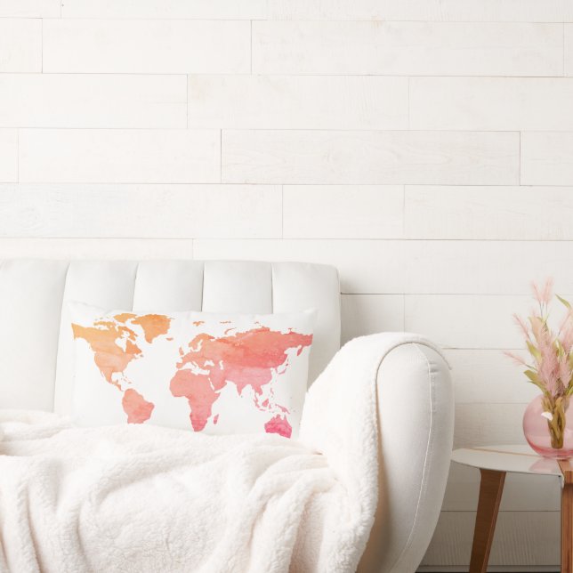 Reddish Pink Map of the World Lumbar Pillow (Couch)