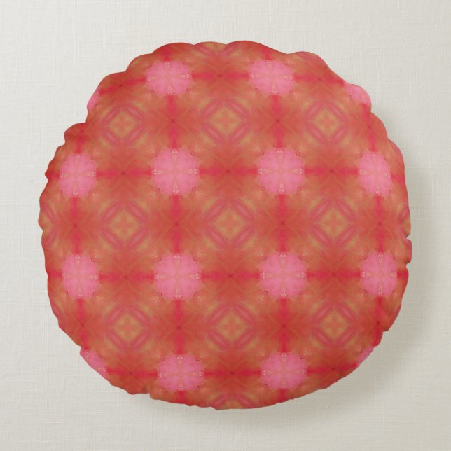 Reddish Rose Geometric Circular Throw Pillow (Front)