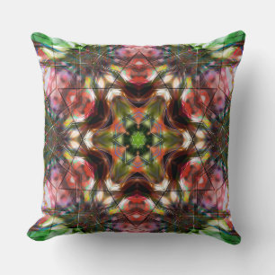 Reddish salmon star kaleidoscope in acrylic style throw pillow