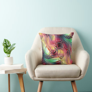 Reddish to green colourful crumpled 'beach cloth' throw pillow