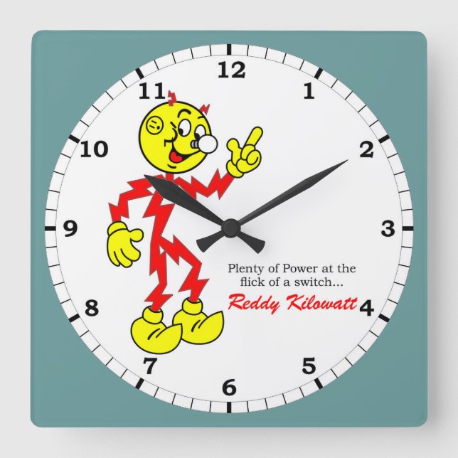 Reddy Kilowatt Pointing, Flick of a Switch Square Wall Clock (Front)