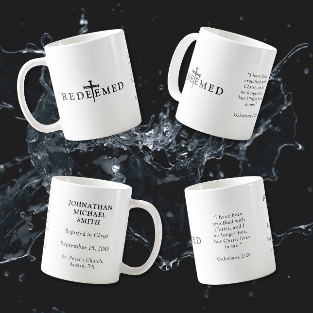 Redeemed Bold Typography Personalized Baptism  Coffee Mug (Creator Uploaded)