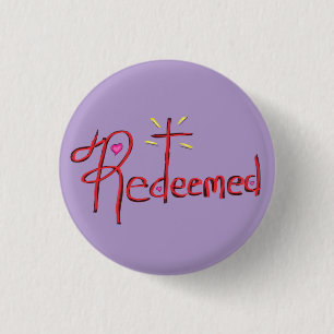 ‘Redeemed’ Christian Faith Cross Hearts 1 Inch Round Button