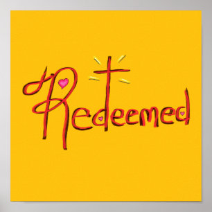 Redeemed with Cross and Hearts Yellow Poster