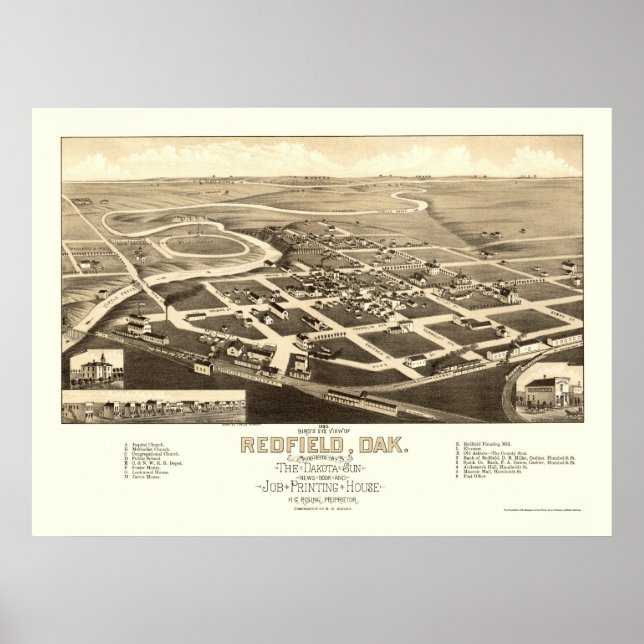 Redfield, SD Panoramic Map - 1883 Poster (Front)