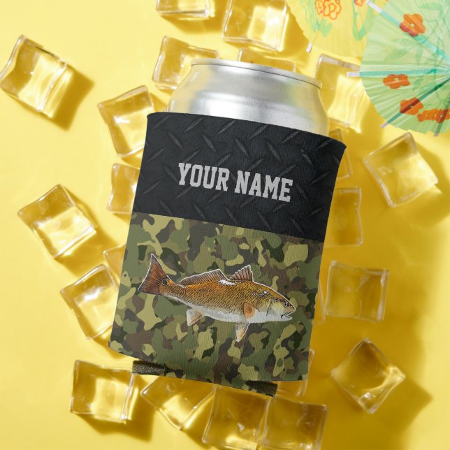 Redfish Drum Fishing Name Rugged Camo Can Cooler (In Situ Summer)