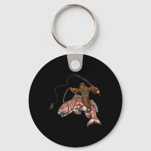 Redfish Fishing Hunting Bigfoot Fishermen  Keychain
