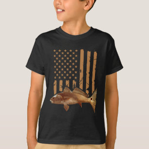 Redfish Fishing Red Drum Tailing Usa American Flag T-Shirt