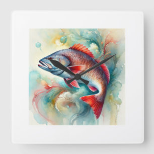 Redfish in Serene Waters 210824AREF147 - Watercolo Square Wall Clock
