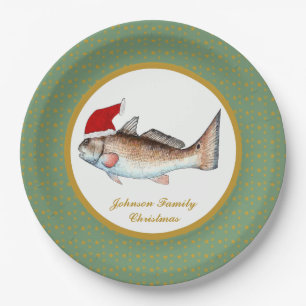 Redfish Santa Christmas Paper Plate