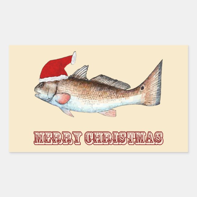 Redfish Santa Merry Christmas on Off White Sticker (Front)