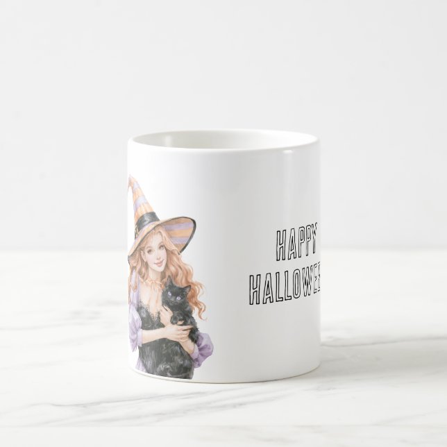 Redhead Black Cat Halloween Coffee Mug (Center)