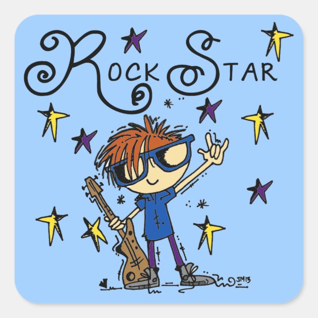 Redhead Boy Rock Star Square Sticker (Front)
