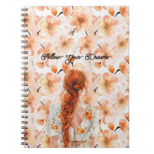 Redhead Braided Hair Floral Dress Notebook
