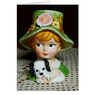 Redhead Child & Puppy Little Girl Lady Head Vase