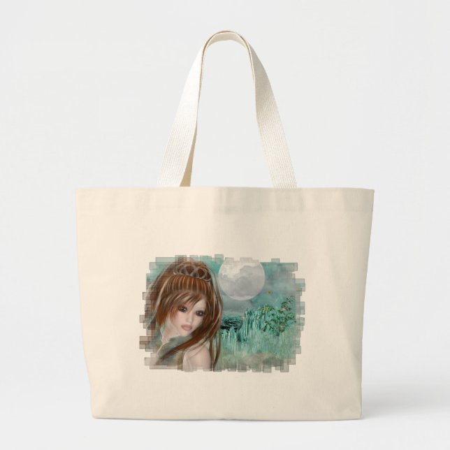 Redhead Elf & Blue Glass Night Designs Large Tote Bag (Front)