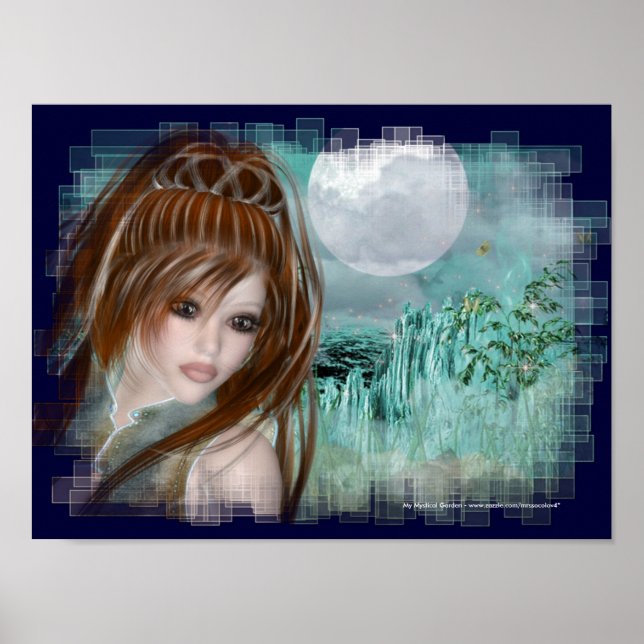 Redhead Elf & Blue Glass Night Fantasy Poster (Front)