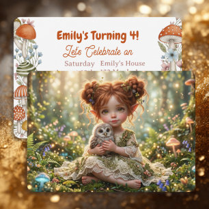 Redhead Fairy and Owl Girl's Cottagecore Birthday  Invitation