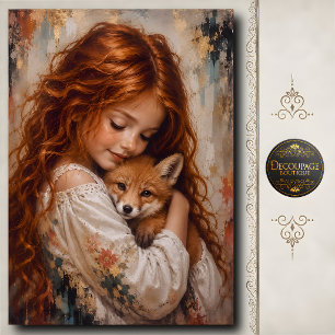 Redhead Girl Baby Fox Decoupage Tissue Paper