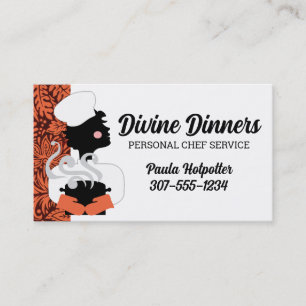 Redhead girl chef steaming cooking pot biz cards
