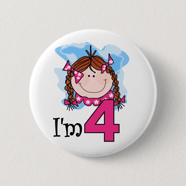 Redhead Girl I'm Four  2 Inch Round Button (Front)