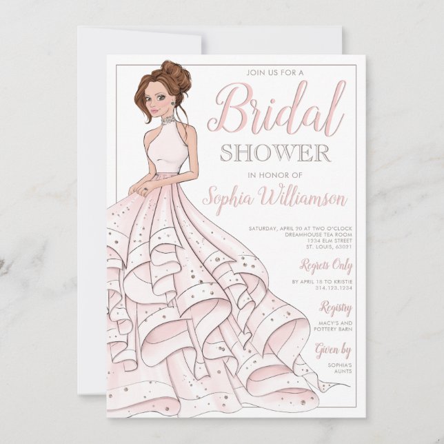Redhead Glitter Glam Bride Bridal Shower Invitation (Front)