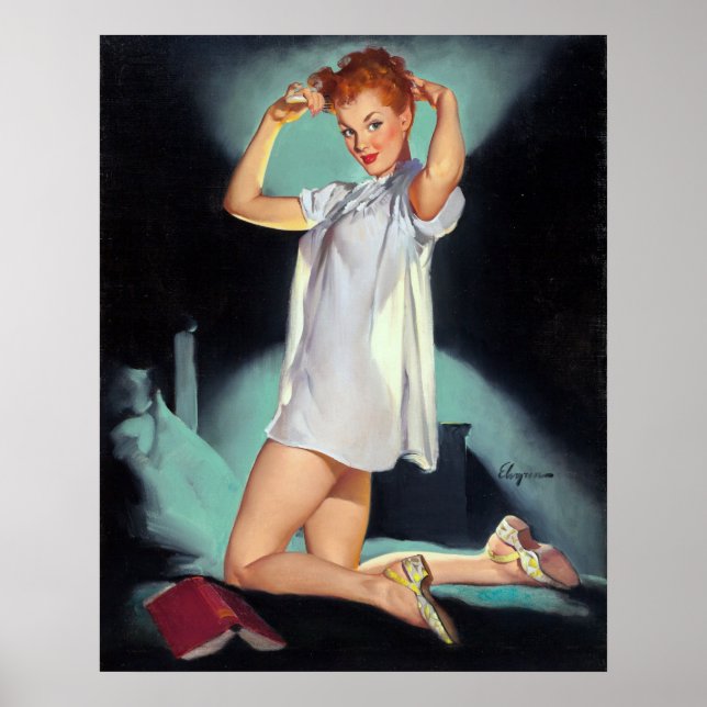 Redhead in Nighty Pin Up Poster (Front)