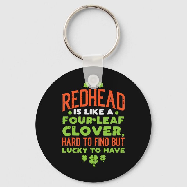 Redhead Lucky Clover Ginger Funny Ginger St Patric Keychain (Front)