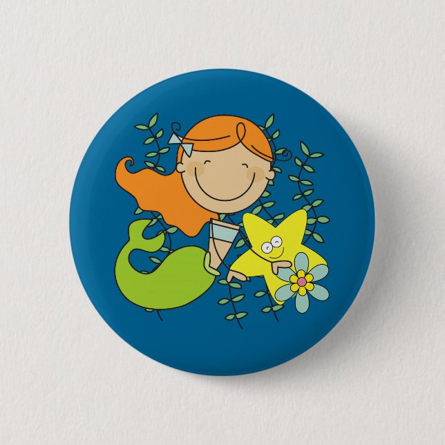 Redhead Mermaid 2 Inch Round Button (Front)