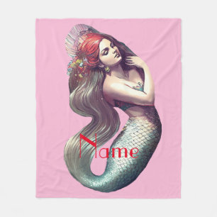 Redhead Mermaid Beauty Thunder_Cove Fleece Blanket