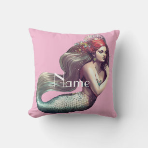 Redhead Mermaid Beauty Thunder_Cove Throw Pillow