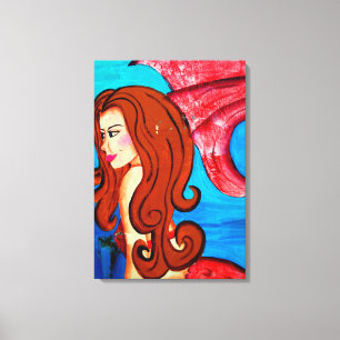 redhead mermaid canvas print