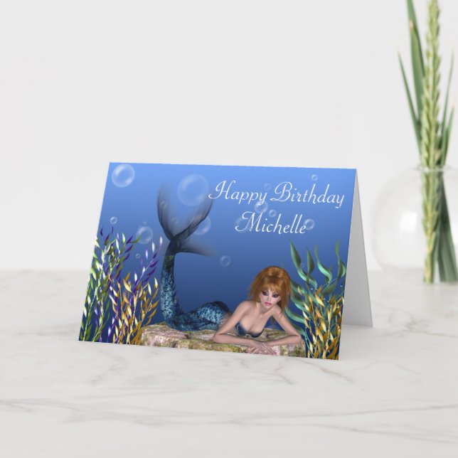 Redhead Mermaid Fantasy Customizable Birthday Card (Front)