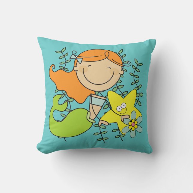 Redhead Mermaid Throw Pillow (Front)