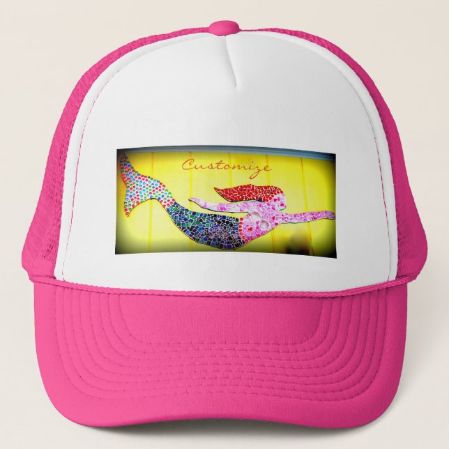 redhead mosaic mermaid trucker hat (Front)