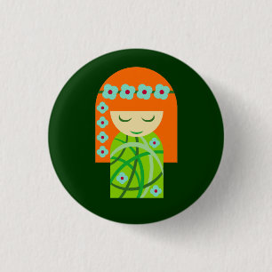 Redhead Nature Girl Wearing A Flower Crown 1 Inch Round Button
